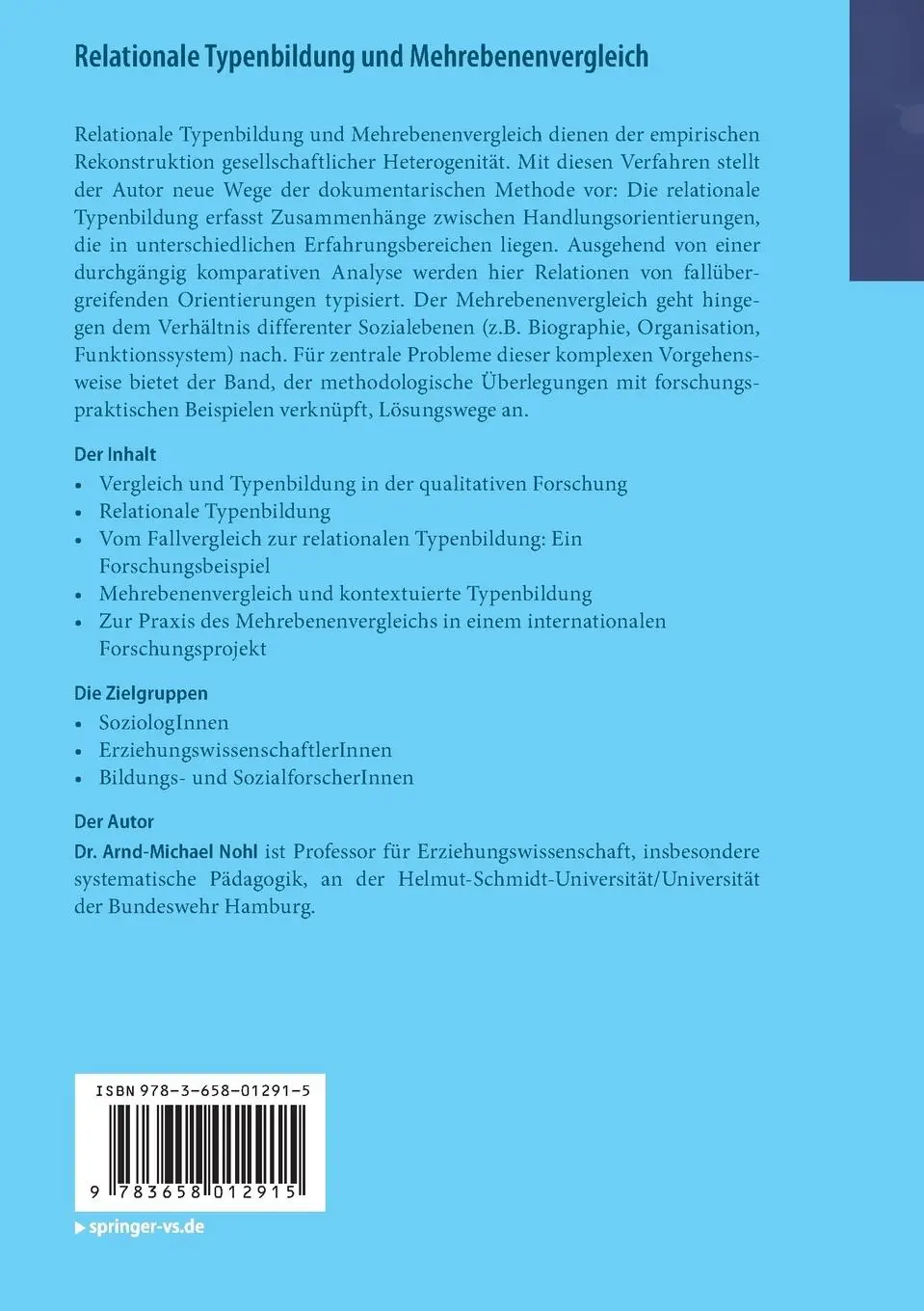 Rückseite: 9783658012915 | Relationale Typenbildung und Mehrebenenvergleich | Arnd-Michael Nohl