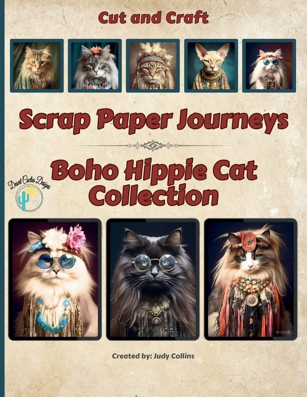 Scrap Paper Journeys - Boho Hippie Cat Collection Cut and Craft