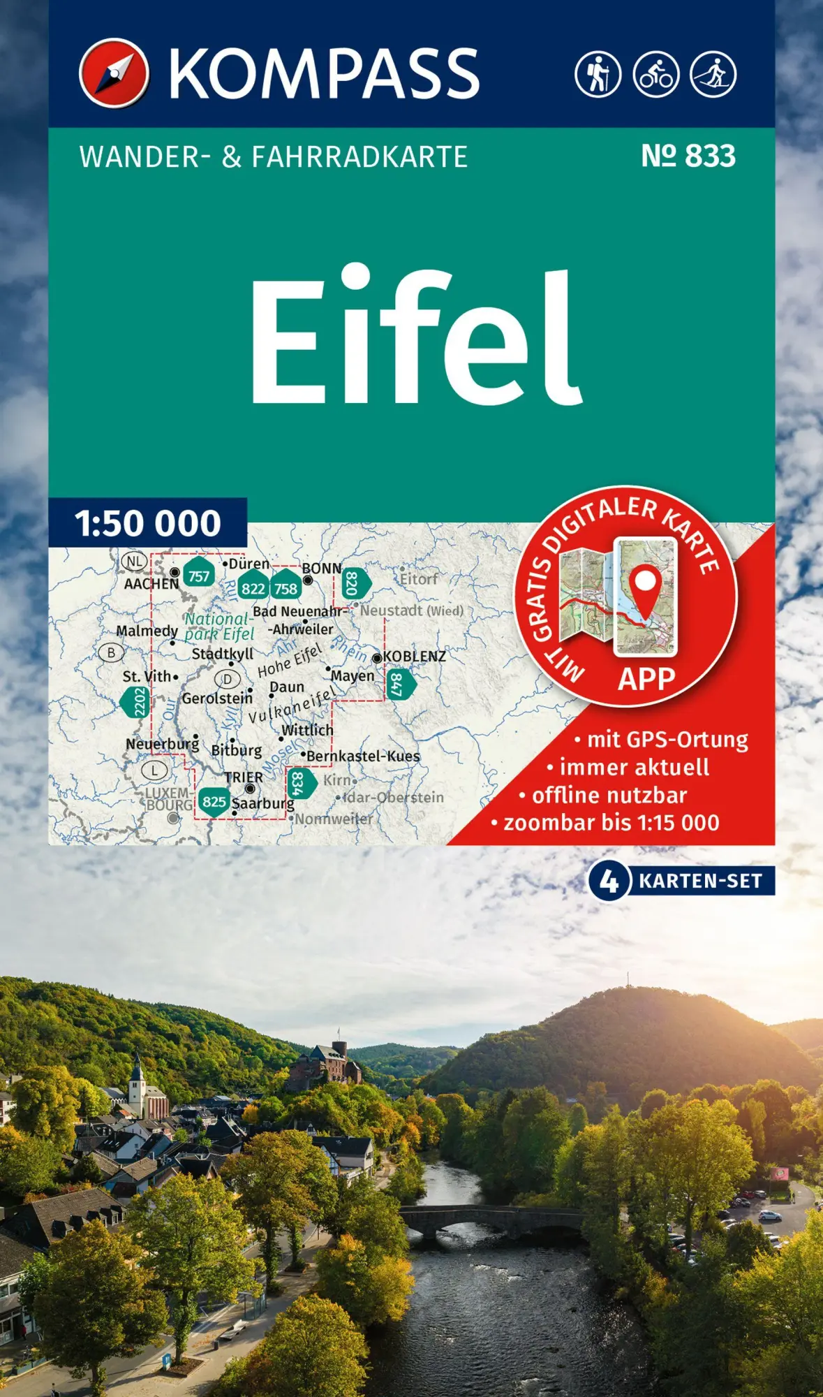 Cover: 9783991543015 | KOMPASS Wanderkarten-Set 833 Eifel (4 Karten) 1:50.000 | (Land-)Karte