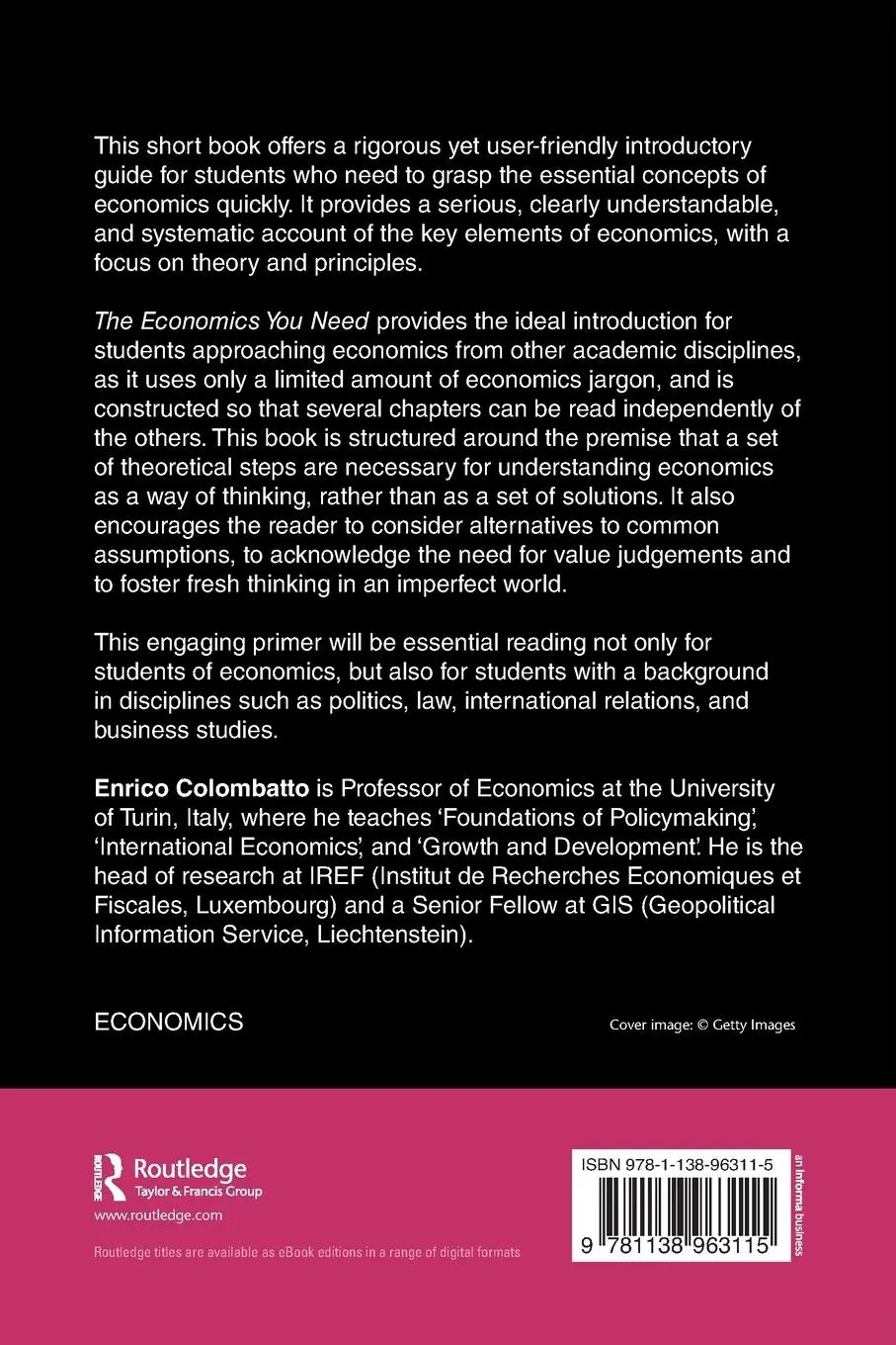Rückseite: 9781138963115 | The Economics You Need | Enrico Colombatto | Taschenbuch | Englisch