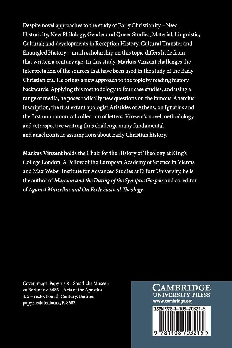 Rückseite: 9781108703215 | Writing the History of Early Christianity | Markus Vinzent | Buch