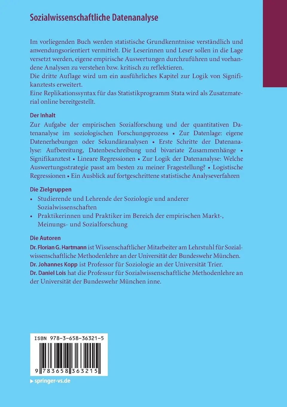Rückseite: 9783658363215 | Sozialwissenschaftliche Datenanalyse | Eine Einführung | Taschenbuch