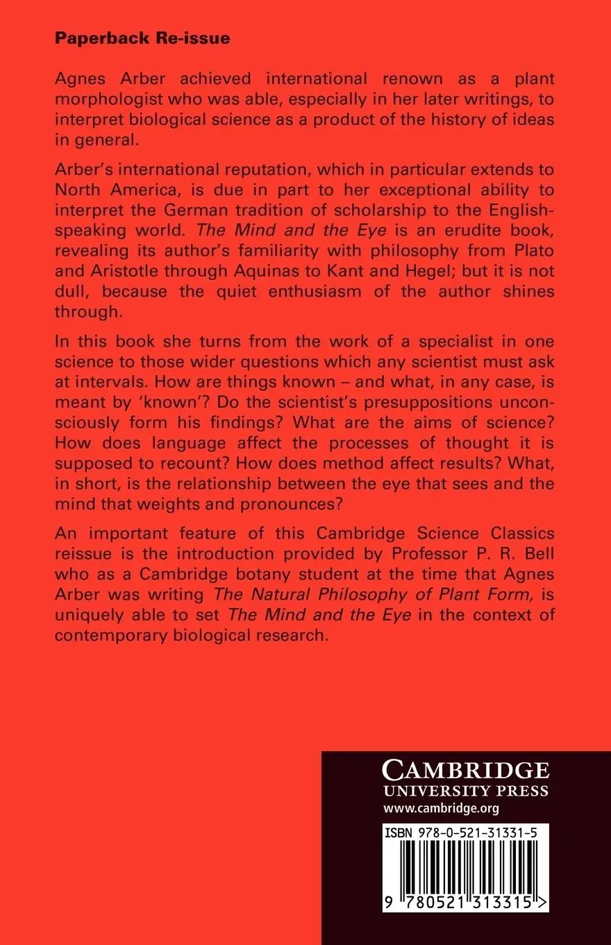 Rückseite: 9780521313315 | The Mind and the Eye | Agnes Robertson Arber (u. a.) | Taschenbuch