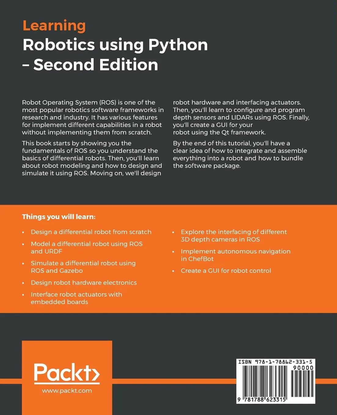Rückseite: 9781788623315 | Learning Robotics using Python - Second Edition | Lentin Joseph | Buch