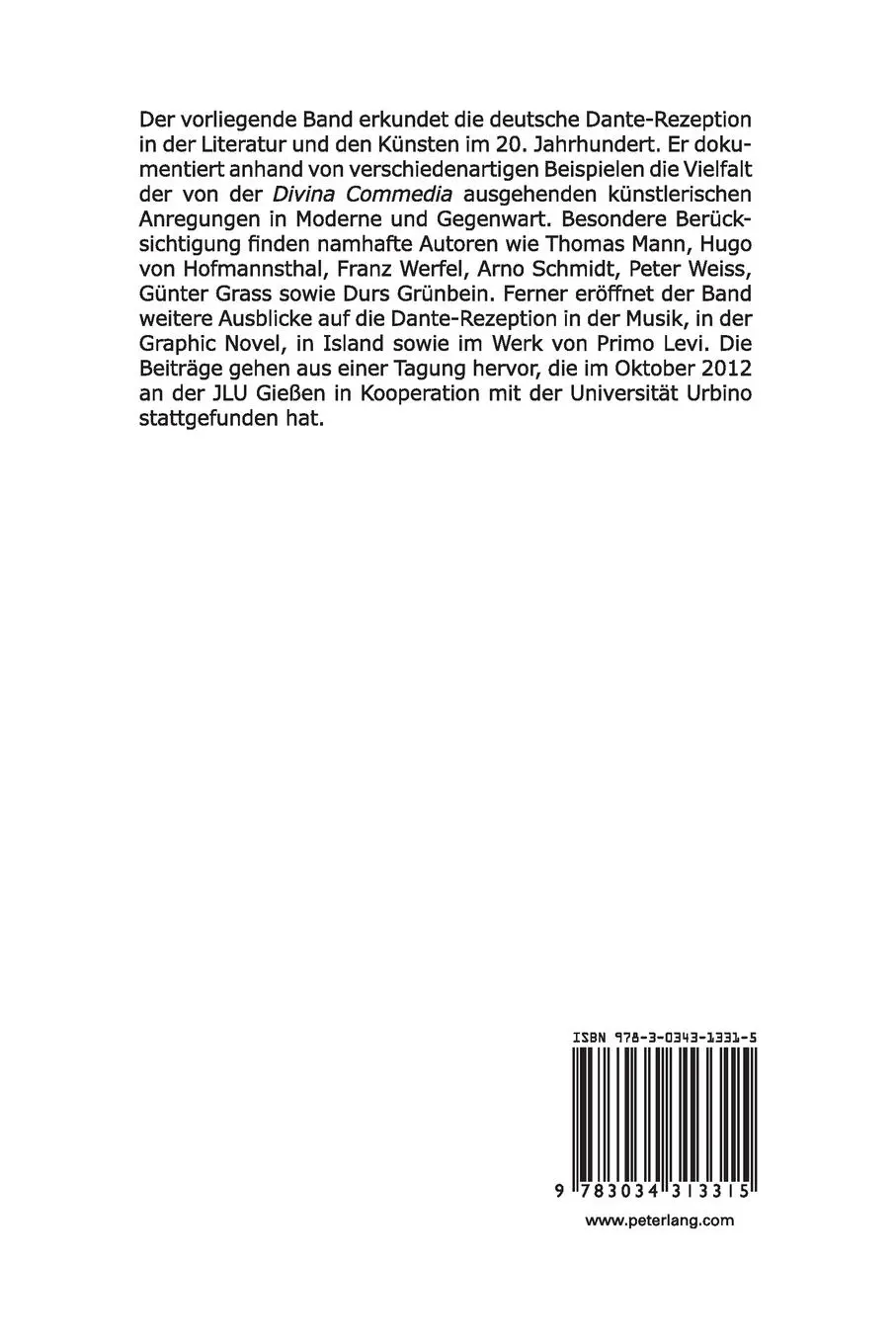 Rückseite: 9783034313315 | Dante deutsch | Annette Simonis (u. a.) | Taschenbuch | 174 S. | 2013