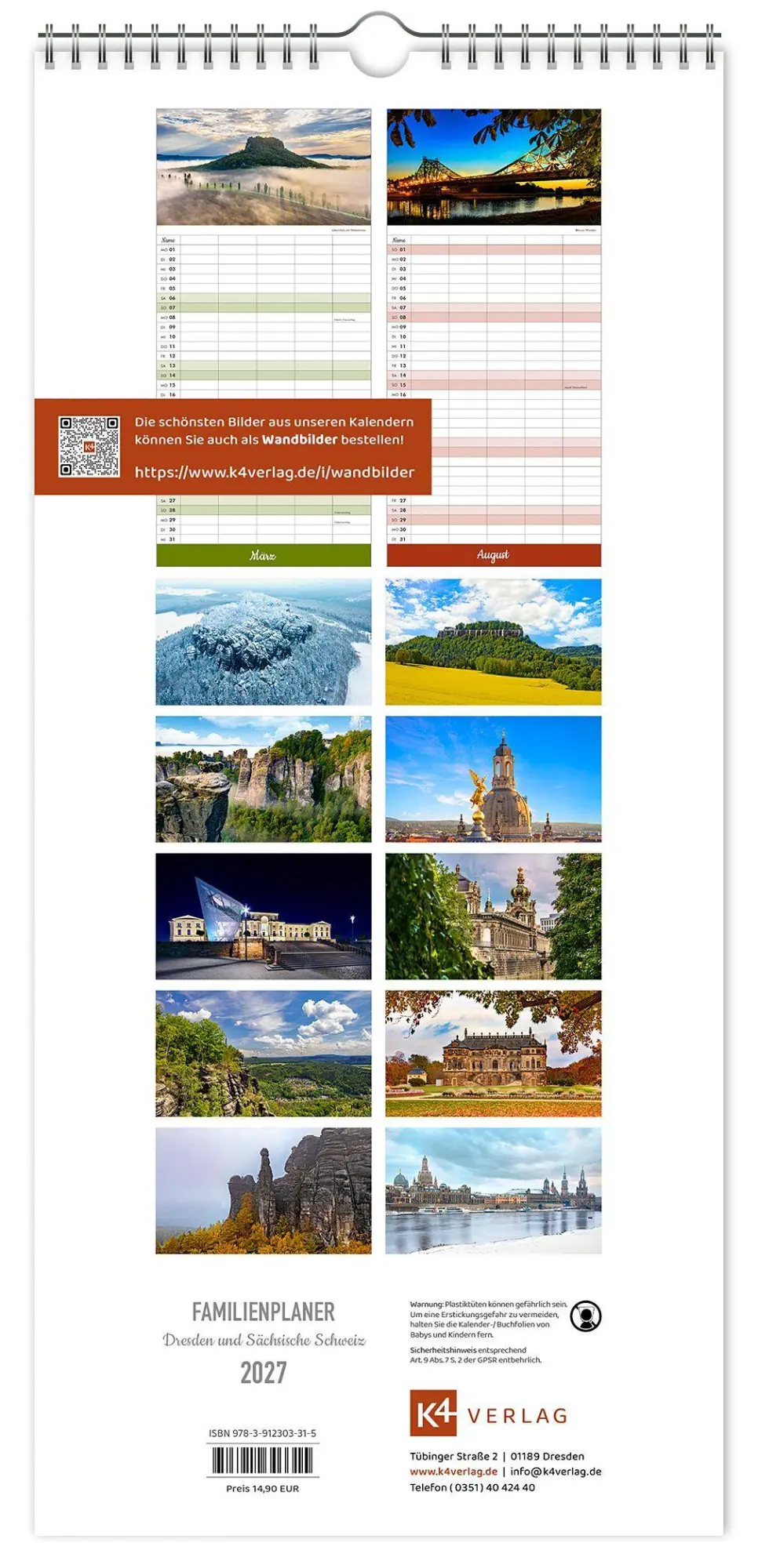 Bild: 9783912303315 | Familienplaner Dresden und Sächsische Schweiz 2027 | K4 Verlag (u. a.)