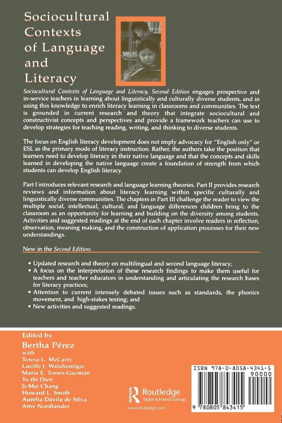 Rückseite: 9780805843415 | Sociocultural Contexts of Language and Literacy | Bertha Perez (u. a.)