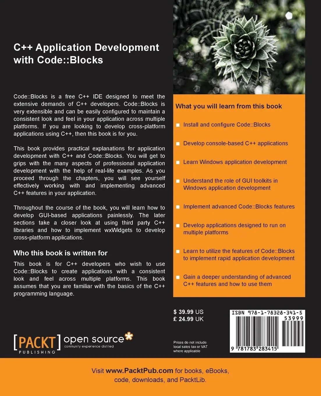 Rückseite: 9781783283415 | C++ Application Development with Code | : Blocks | Biplab Kumar Modak