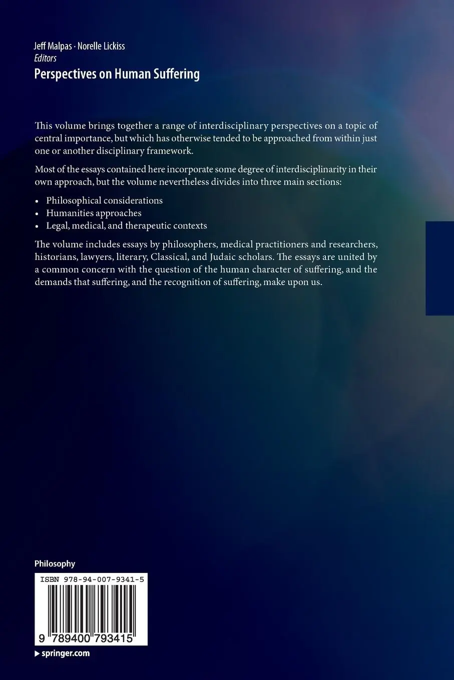 Rückseite: 9789400793415 | Perspectives on Human Suffering | Norelle Lickiss (u. a.) | Buch | xvi