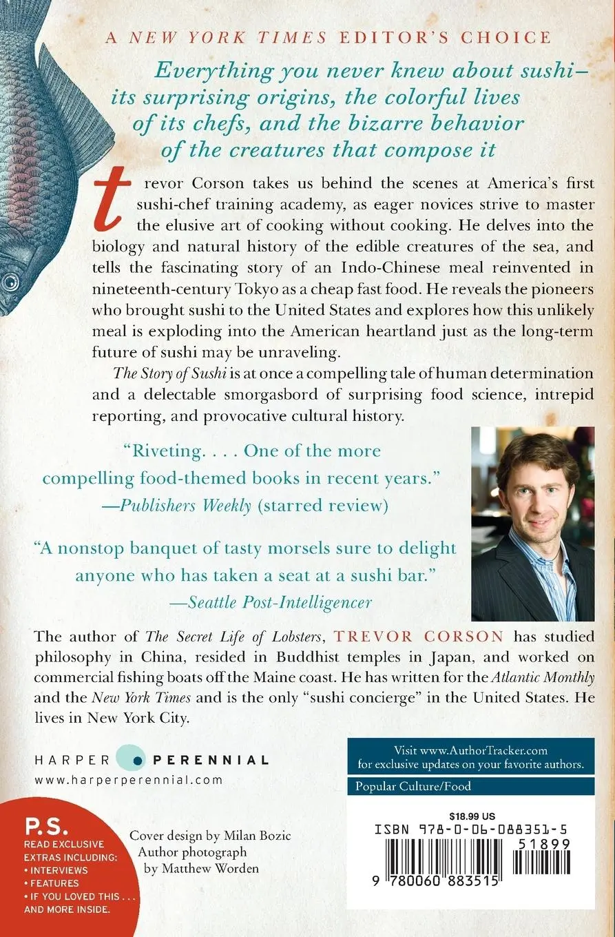 Rückseite: 9780060883515 | The Story of Sushi | An Unlikely Saga of Raw Fish and Rice | Corson