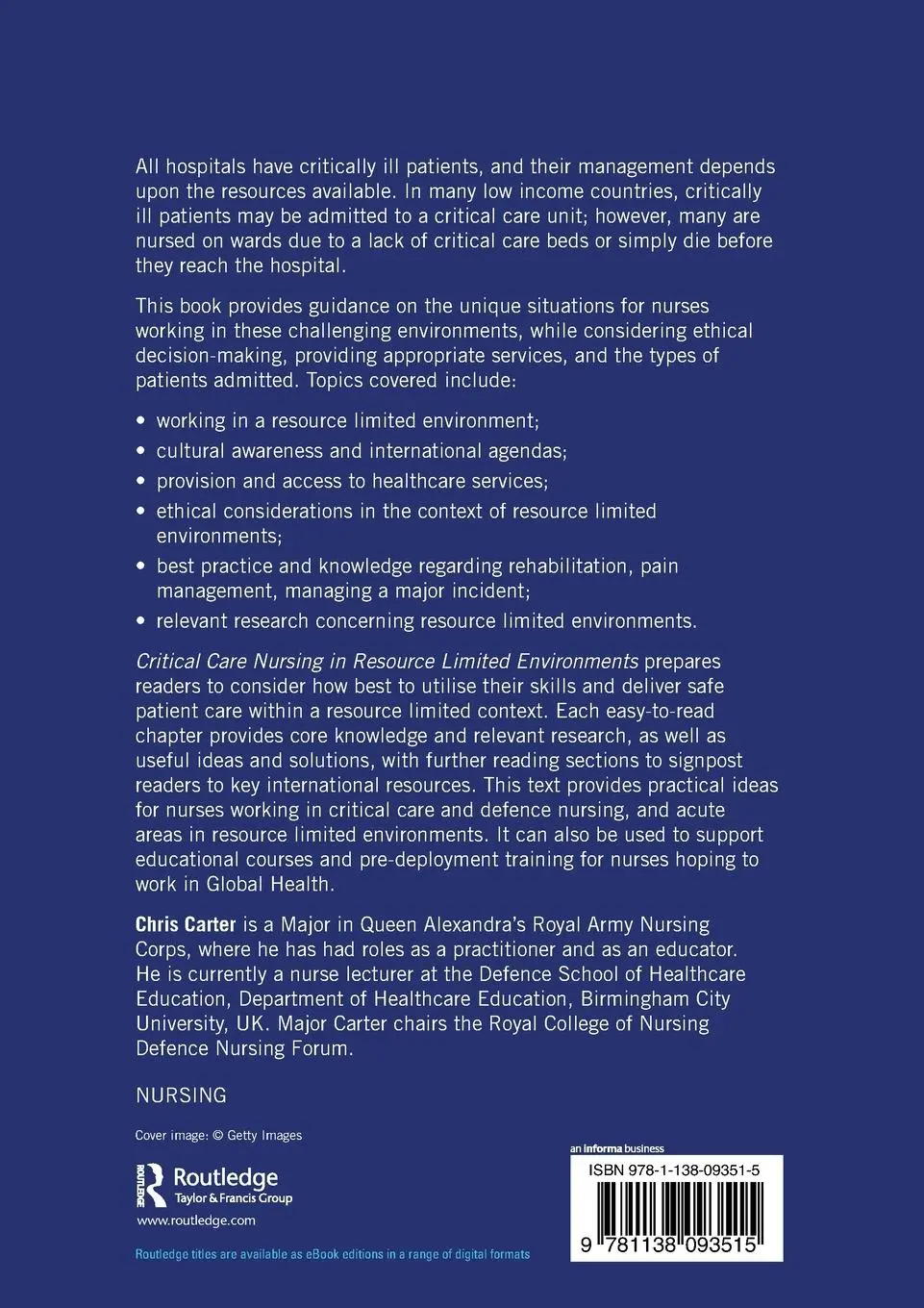Rückseite: 9781138093515 | Critical Care Nursing in Resource Limited Environments | Chris Carter