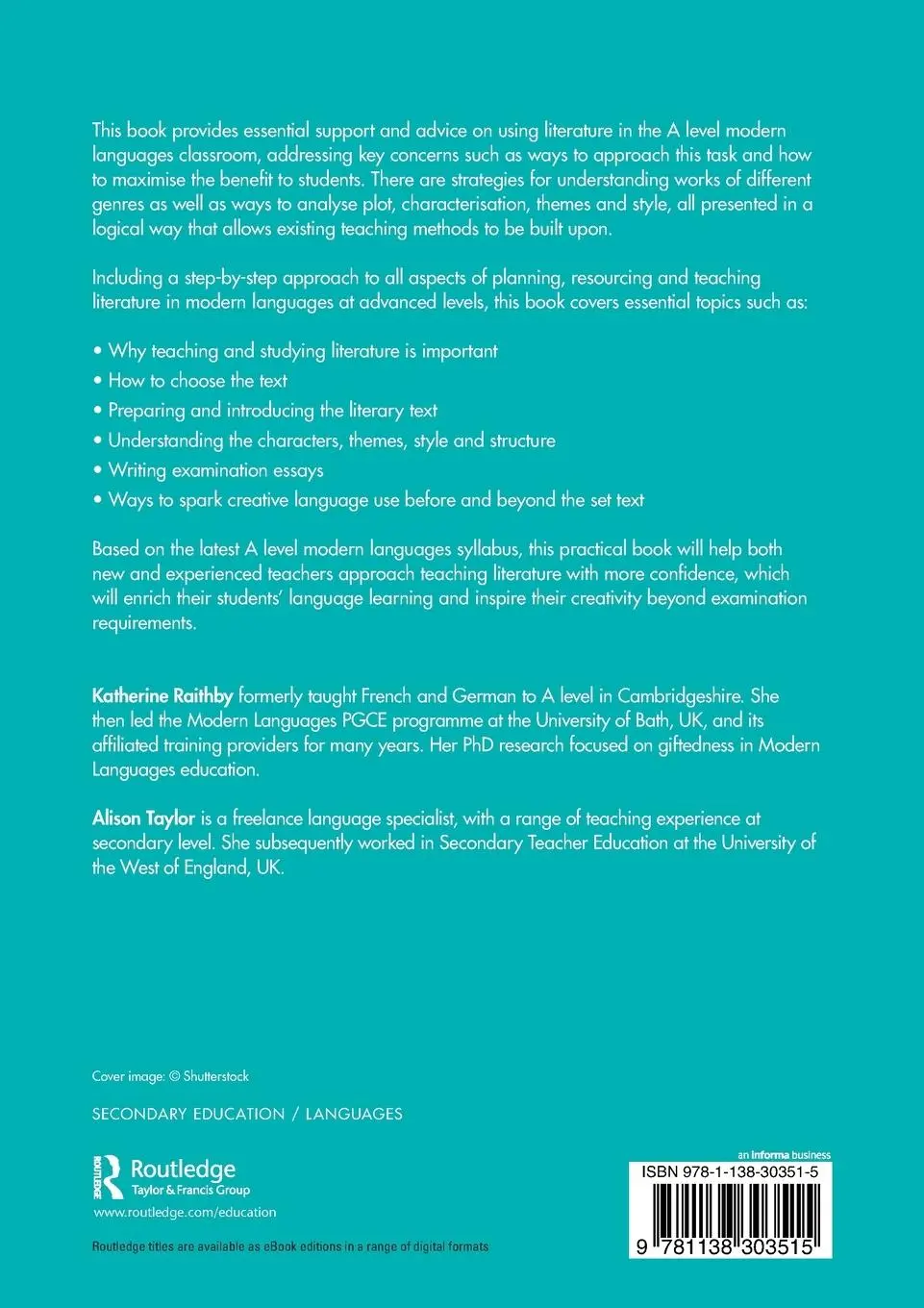 Rückseite: 9781138303515 | Teaching Literature in the A Level Modern Languages Classroom | Buch