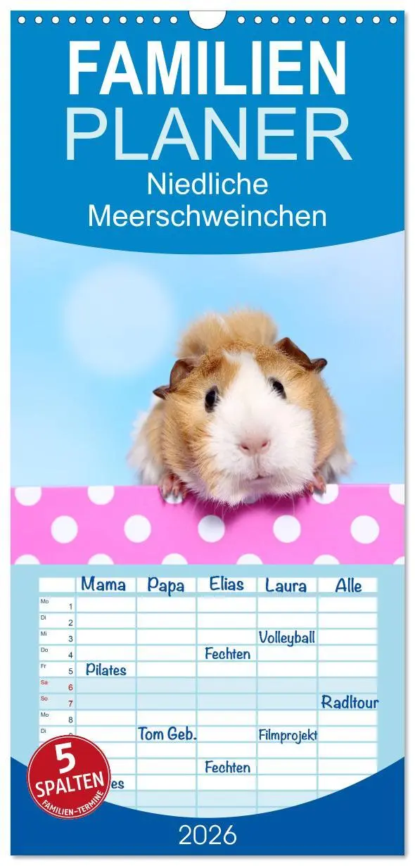 Cover: 9783516523515 | Familienplaner 2026 - Niedliche Meerschweinchen mit 5 Spalten...