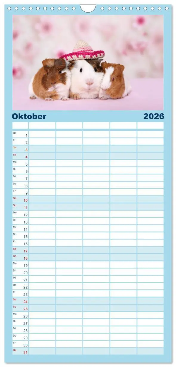 Bild: 9783516523515 | Familienplaner 2026 - Niedliche Meerschweinchen mit 5 Spalten...