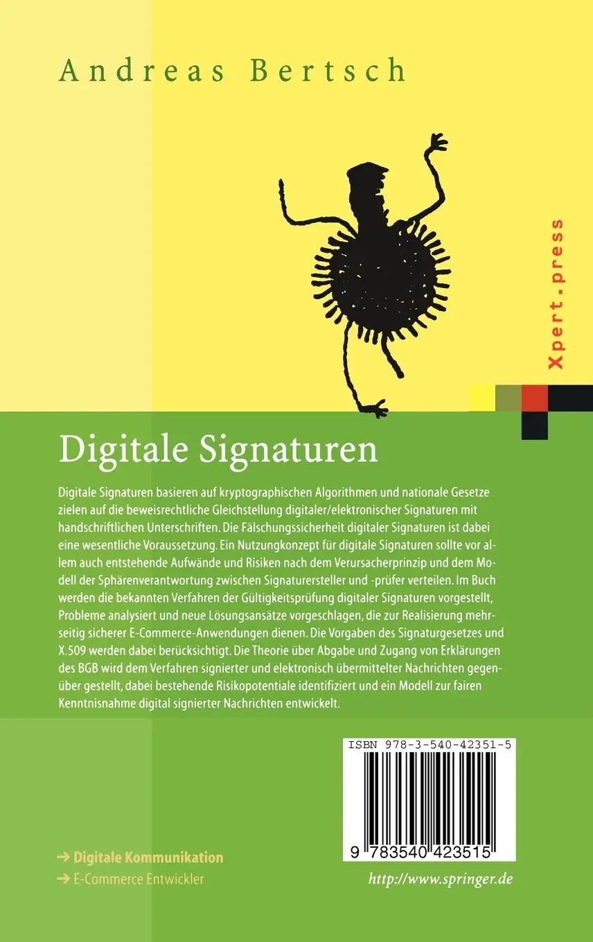 Rückseite: 9783540423515 | Digitale Signaturen | Andreas Bertsch | Buch | xiii | Deutsch | 2001