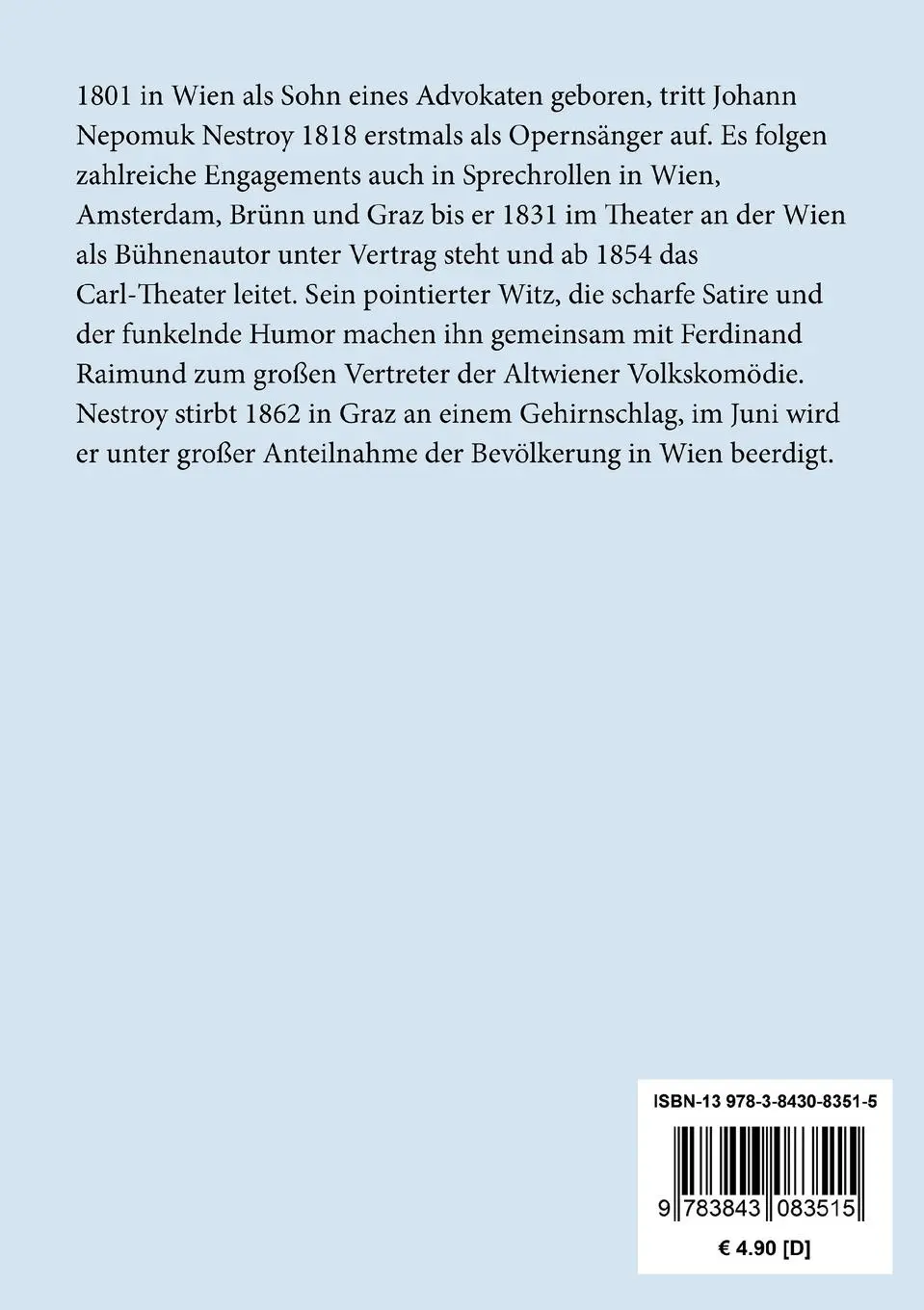 Rückseite: 9783843083515 | Einen Jux will er sich machen | Posse mit Gesang in vier Aufzügen