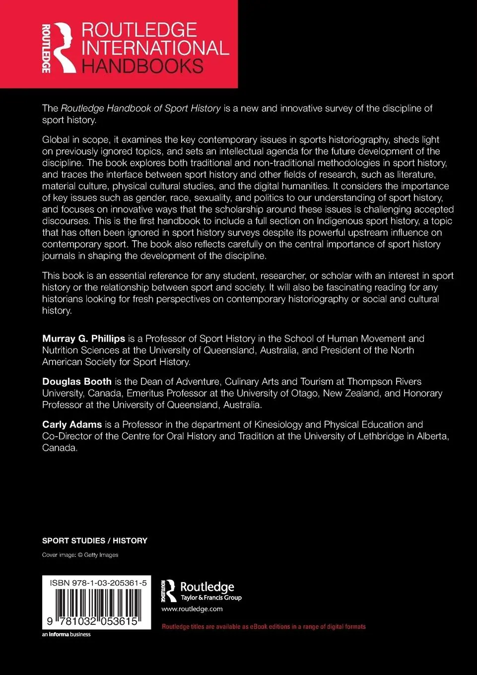 Rückseite: 9781032053615 | Routledge Handbook of Sport History | Murray G. Phillips (u. a.)