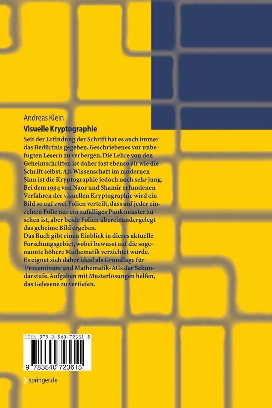 Rückseite: 9783540723615 | Visuelle Kryptographie | Andreas Klein | Taschenbuch | x | Deutsch