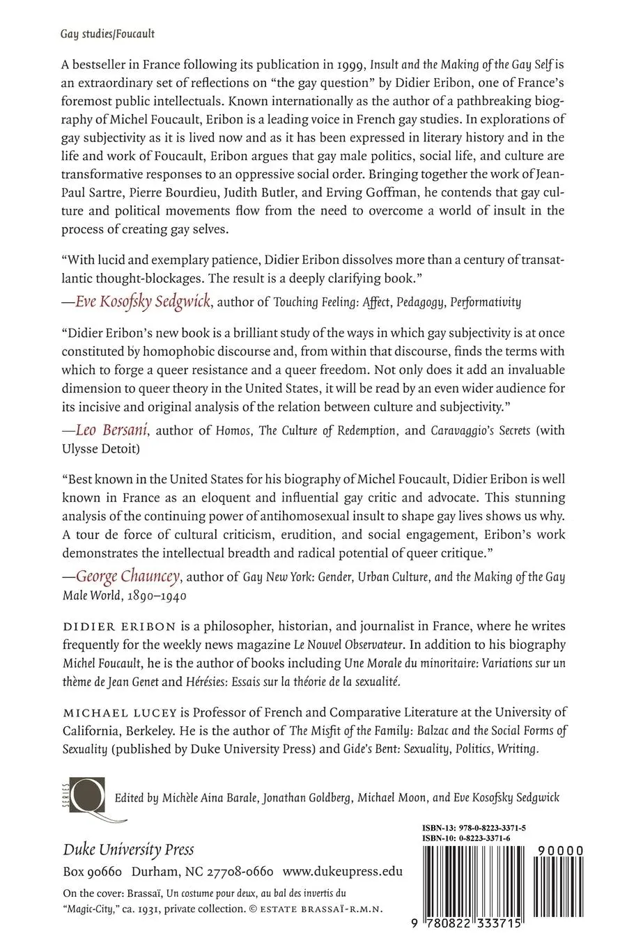 Rückseite: 9780822333715 | Insult and the Making of the Gay Self | Didier Eribon | Taschenbuch