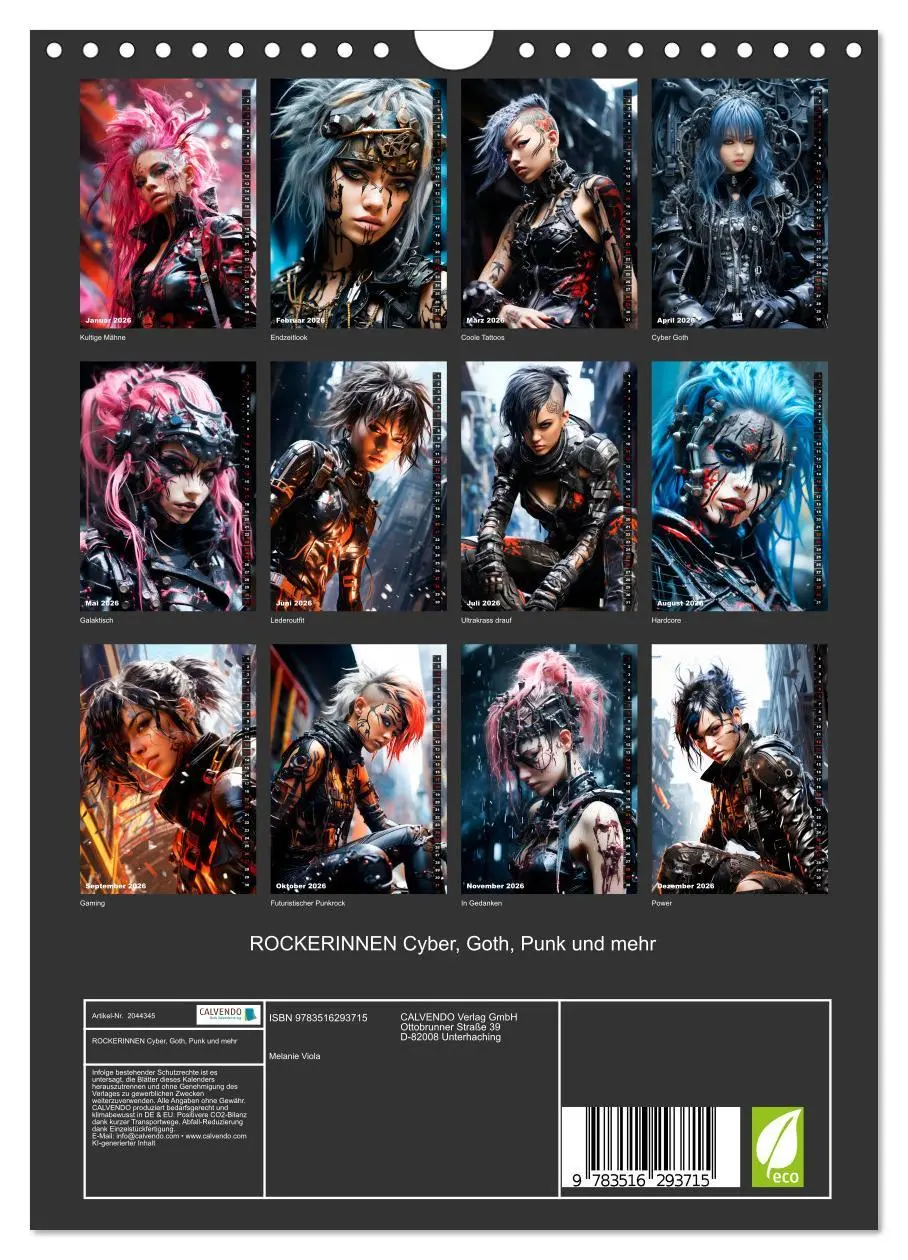 Bild: 9783516293715 | ROCKERINNEN Cyber, Goth, Punk und mehr (Wandkalender 2026 DIN A4...