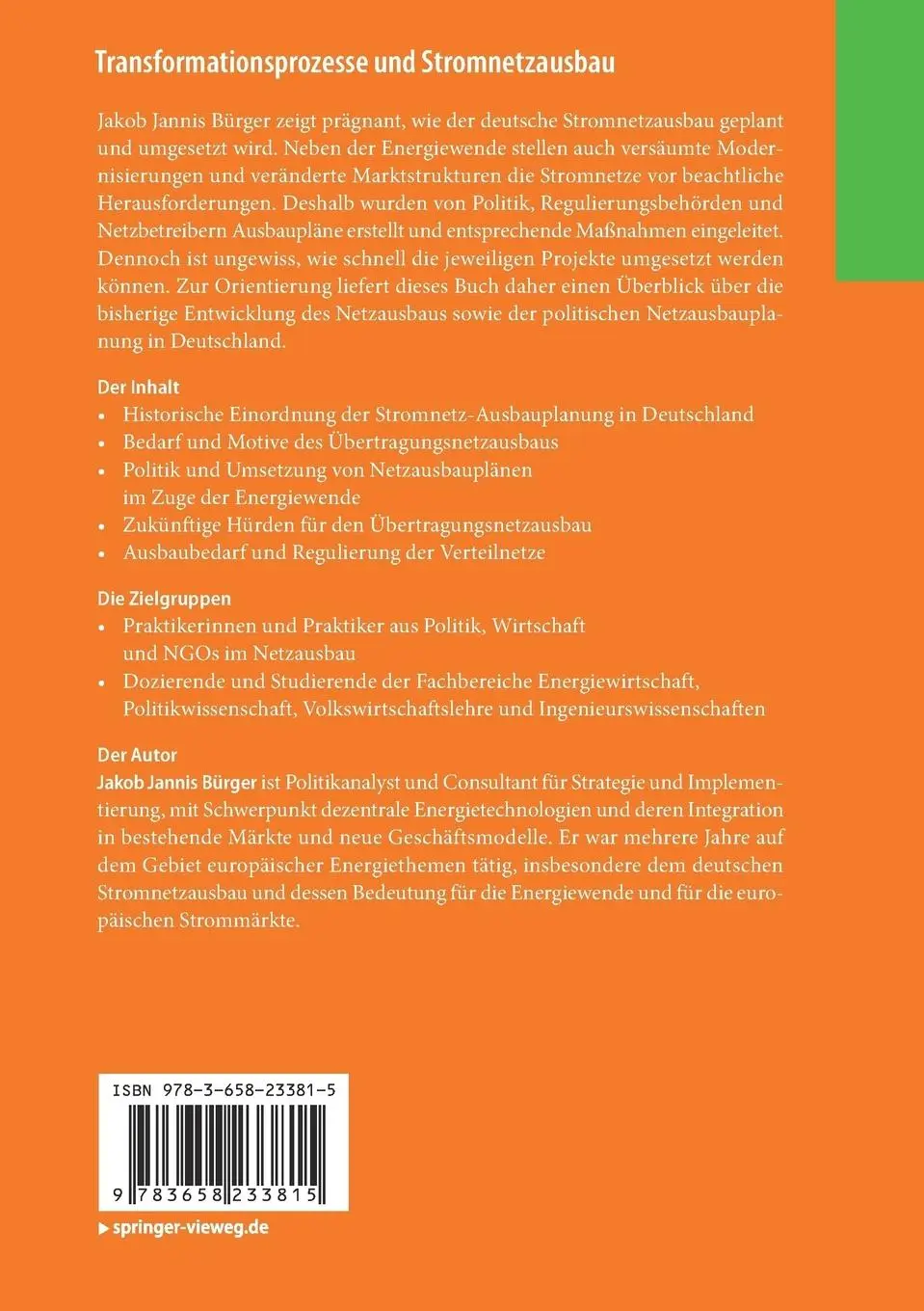 Rückseite: 9783658233815 | Transformationsprozesse und Stromnetzausbau | Jakob Jannis Bürger | xi