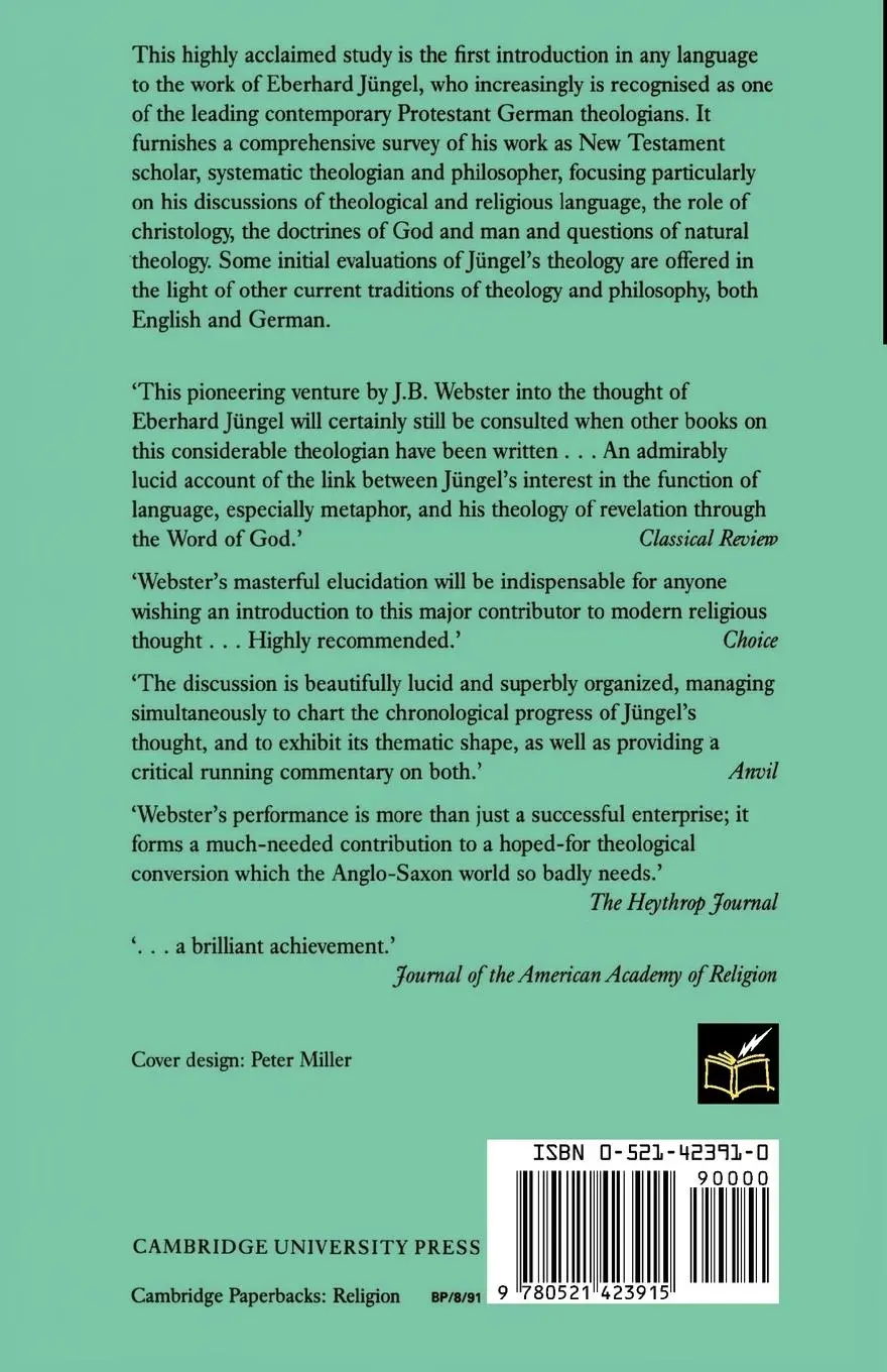 Rückseite: 9780521423915 | Eberhard Jungel | An Introduction to His Theology | John Webster