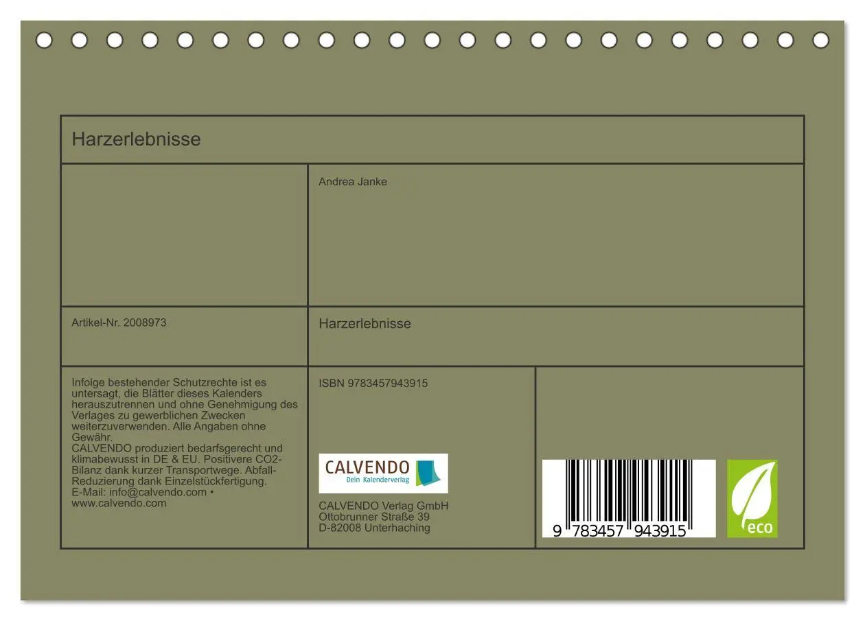 Bild: 9783457943915 | Harzerlebnisse (Tischkalender 2026 DIN A5 quer), CALVENDO...