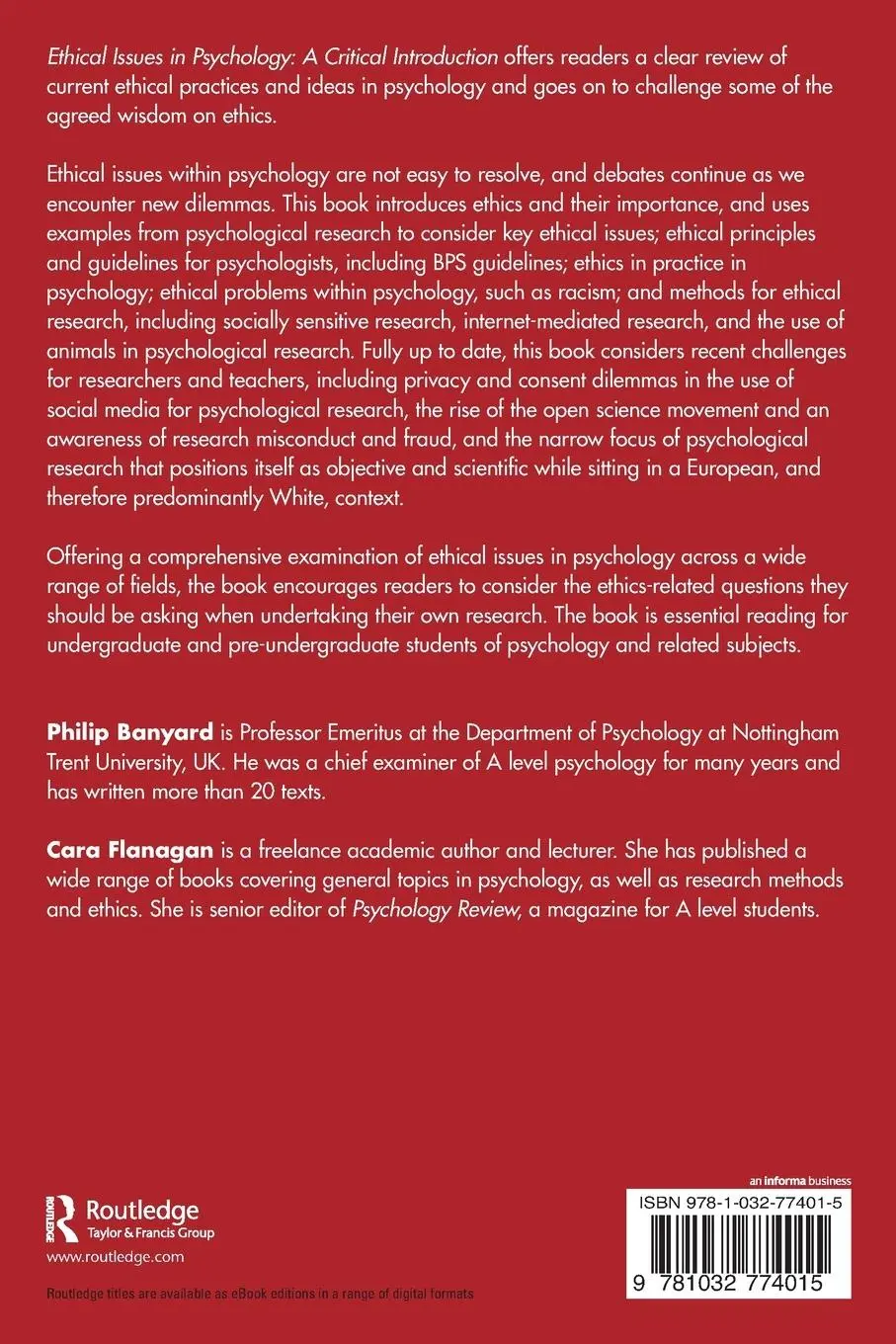 Rückseite: 9781032774015 | Ethical Issues in Psychology | A Critical Introduction | Taschenbuch