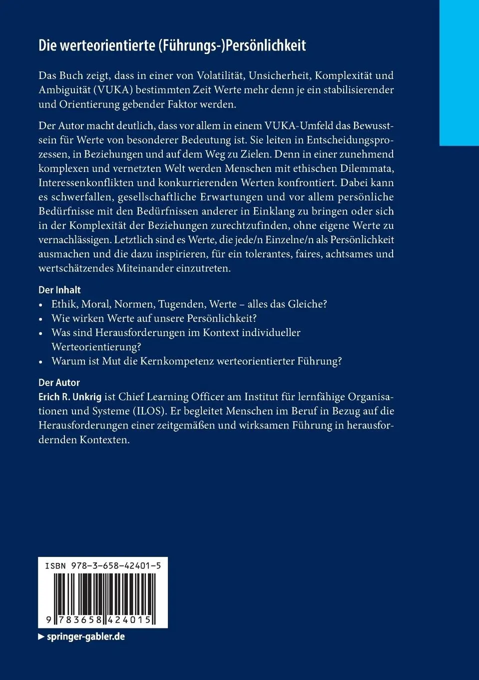 Rückseite: 9783658424015 | Die werteorientierte (Führungs-)Persönlichkeit | Erich R. Unkrig | x