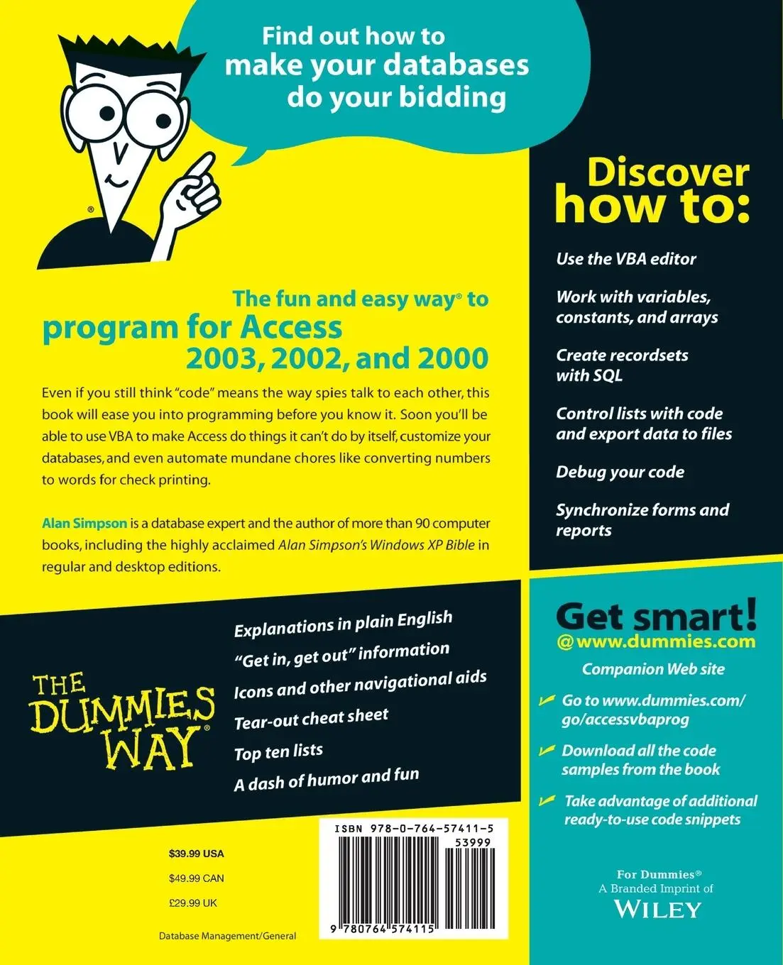 Rückseite: 9780764574115 | Access VBA Programming for Dummies | Alan Simpson | Taschenbuch | 2004