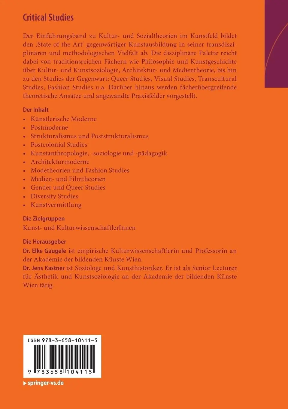 Rückseite: 9783658104115 | Critical Studies | Kultur- und Sozialtheorie im Kunstfeld | Buch