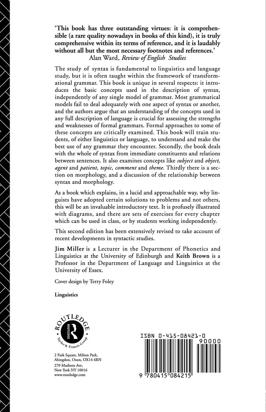 Rückseite: 9780415084215 | Syntax | A Linguistic Introduction to Sentence Structure | Taschenbuch