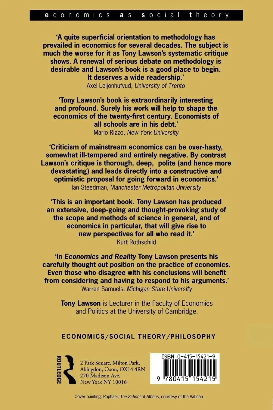 Rückseite: 9780415154215 | Economics and Reality | Tony Lawson | Taschenbuch | Englisch | 1997