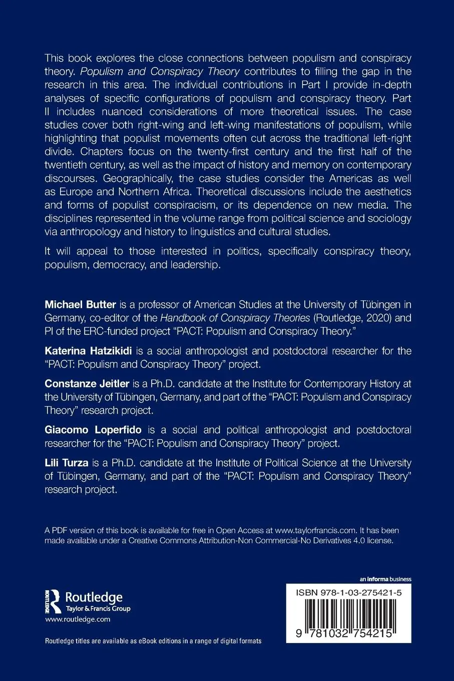 Rückseite: 9781032754215 | Populism and Conspiracy Theory | Michael Butter (u. a.) | Taschenbuch