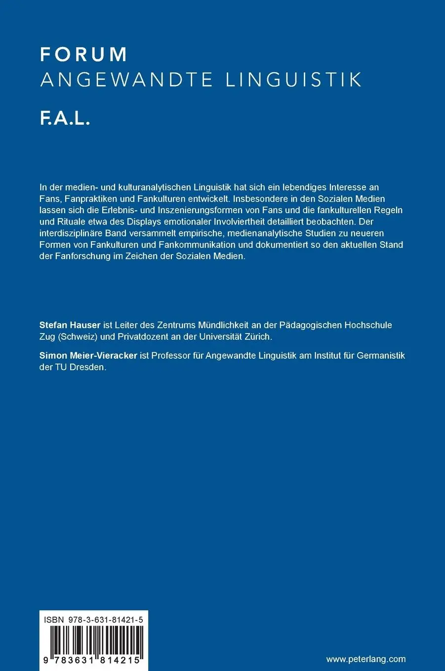 Rückseite: 9783631814215 | Fankulturen und Fankommunikation | Stefan Hauser (u. a.) | Buch | 2022