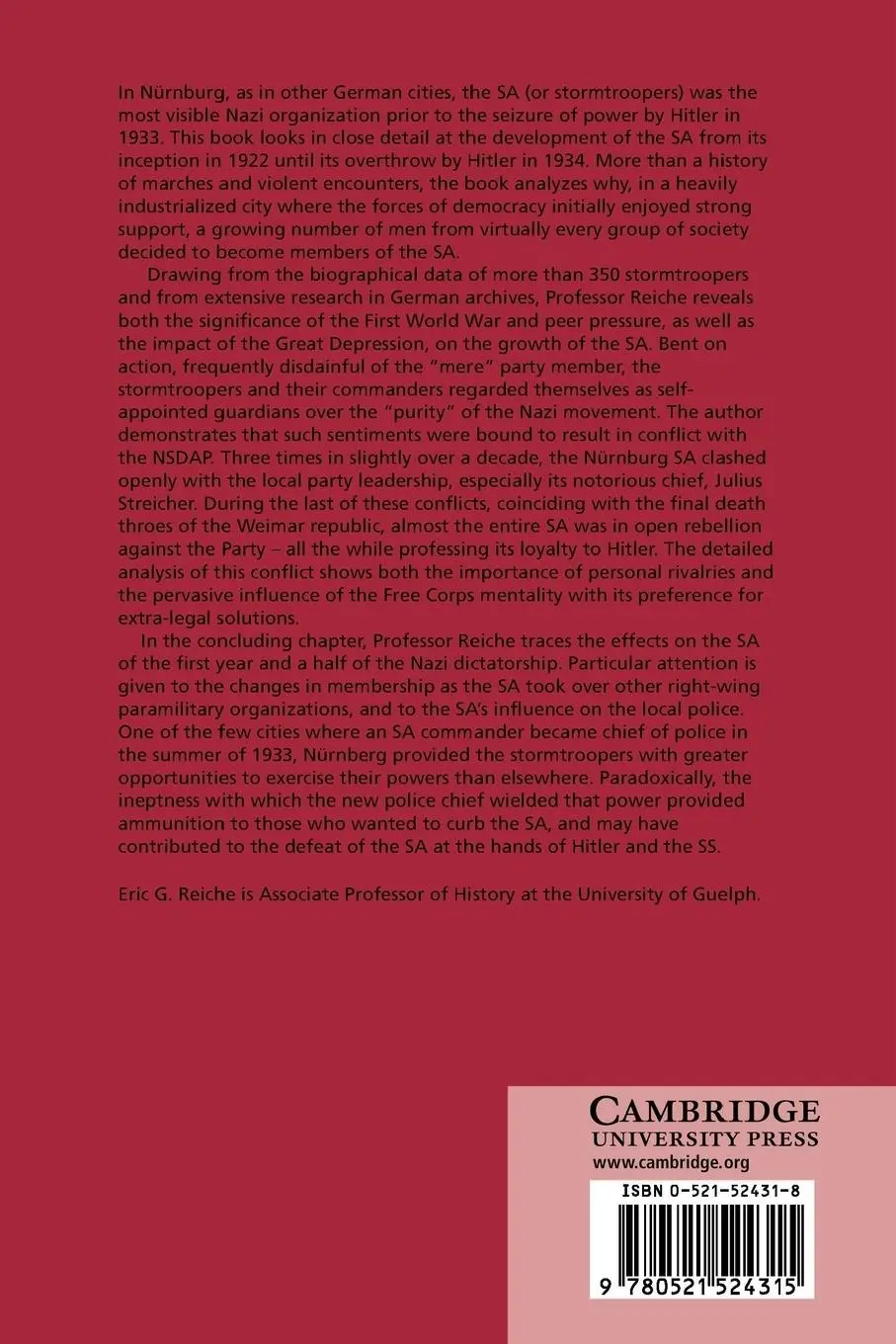 Rückseite: 9780521524315 | The Development of the Sa in Nurnberg, 1922 1934 | Eric G. Reiche