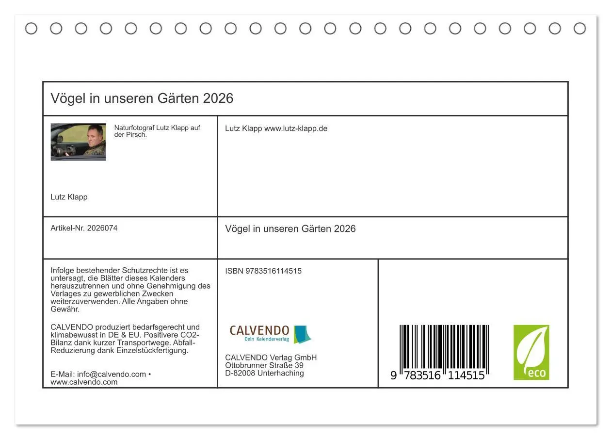 Bild: 9783516114515 | Vögel in unseren Gärten 2026 (Tischkalender 2026 DIN A5 quer),...