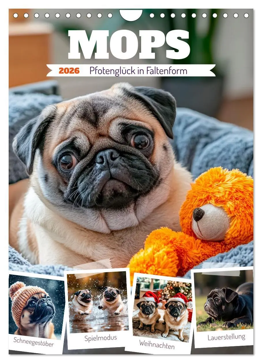 Cover: 9783516594515 | MOPS Pfotenglück in Faltenform (Wandkalender 2026 DIN A4 hoch),...