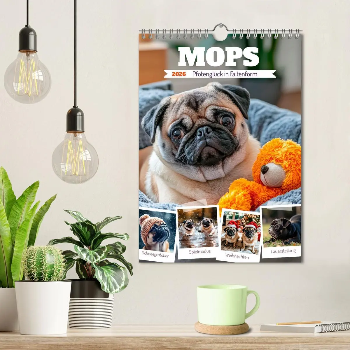 Bild: 9783516594515 | MOPS Pfotenglück in Faltenform (Wandkalender 2026 DIN A4 hoch),...