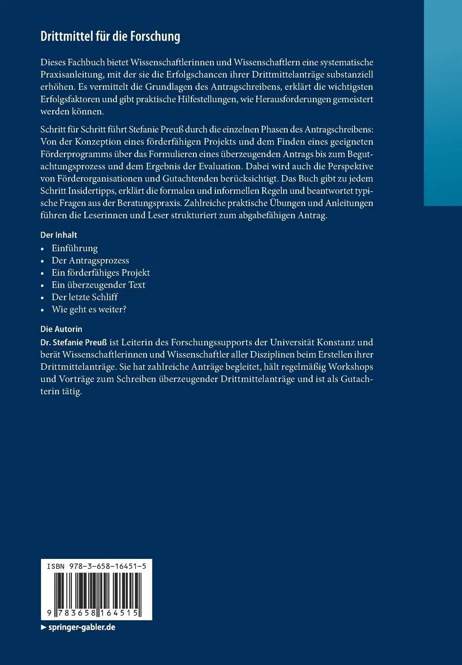 Rückseite: 9783658164515 | Drittmittel für die Forschung | Stefanie Preuß | Taschenbuch | x