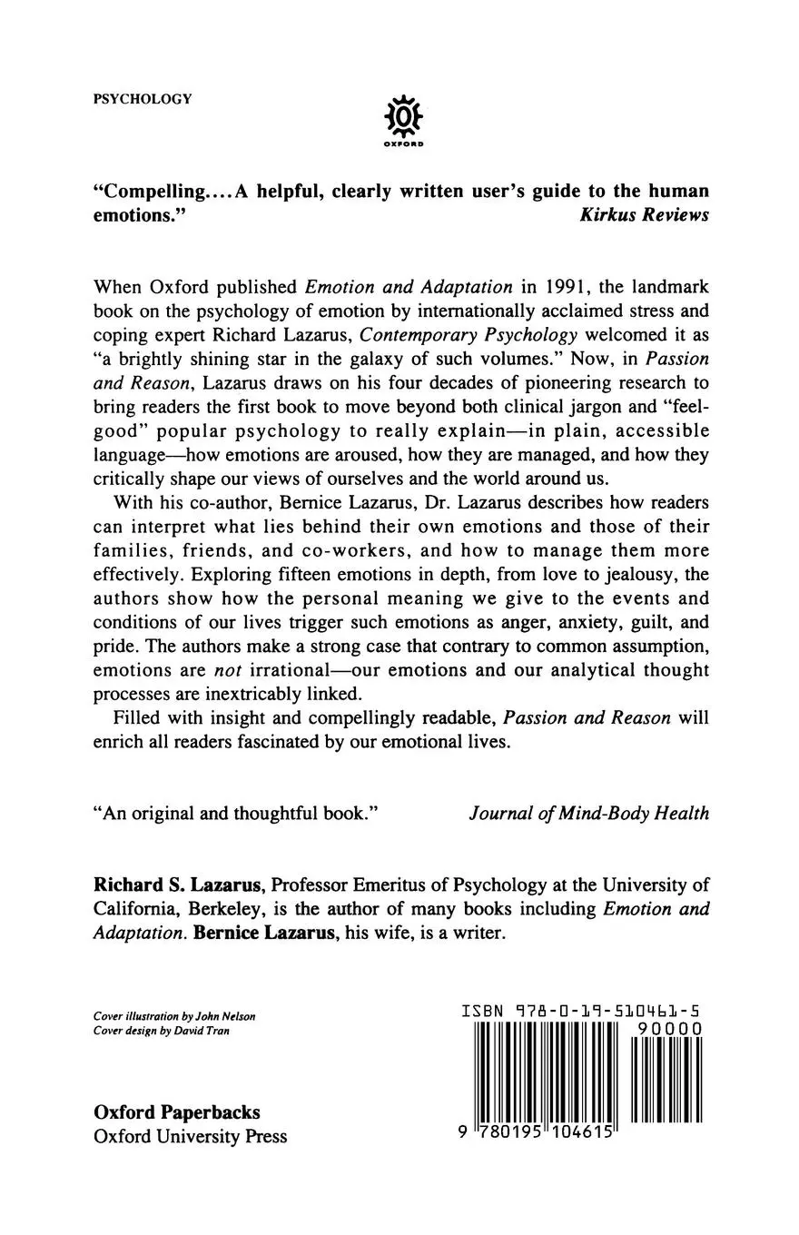 Rückseite: 9780195104615 | Passion and Reason | Making Sense of Our Emotions | Richard S. Lazarus