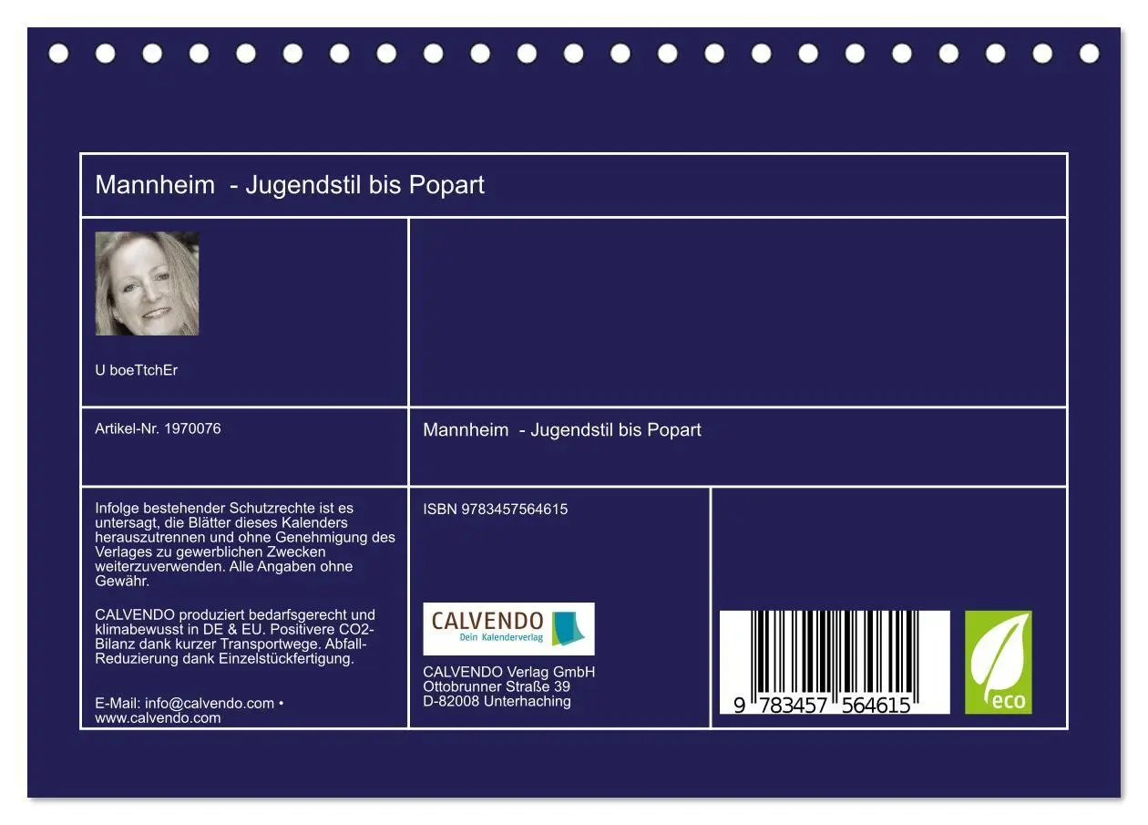 Bild: 9783457564615 | Mannheim - Jugendstil bis Popart (Tischkalender 2026 DIN A5 quer),...