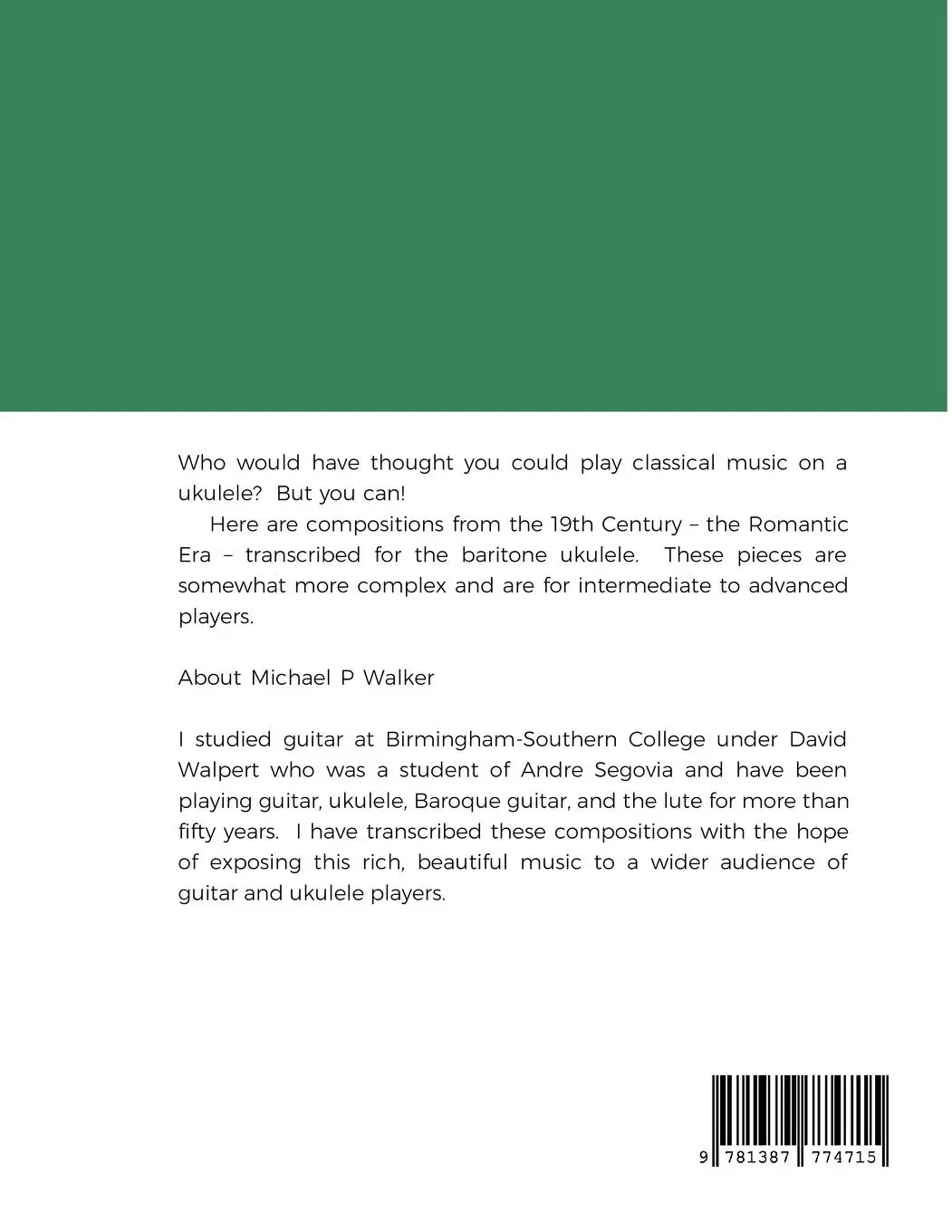 Rückseite: 9781387774715 | Francisco Tarréga | Pieces from the Romantic Era For Low G Ukulele
