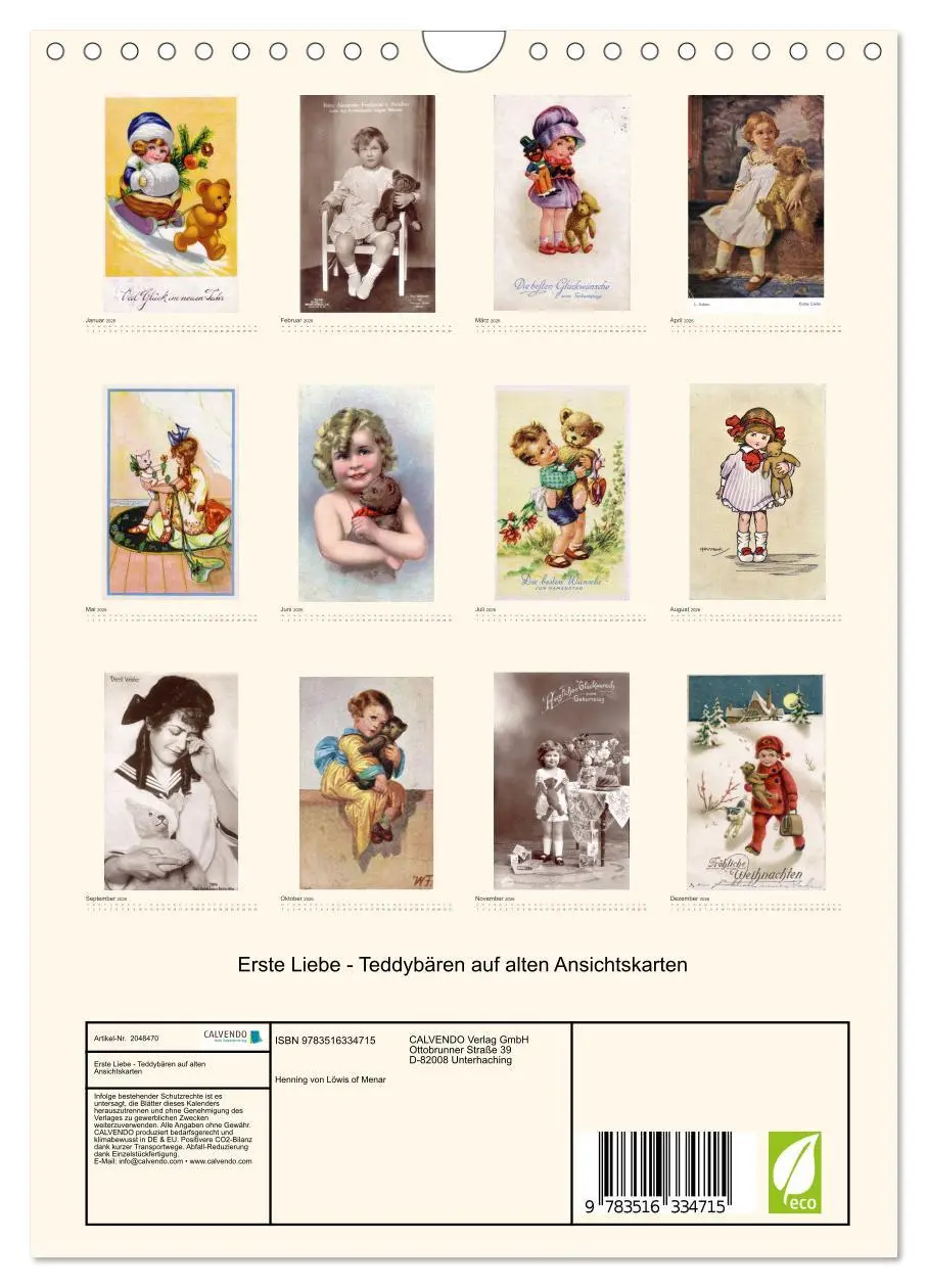 Bild: 9783516334715 | Erste Liebe - Teddybären auf alten Ansichtskarten (Wandkalender...