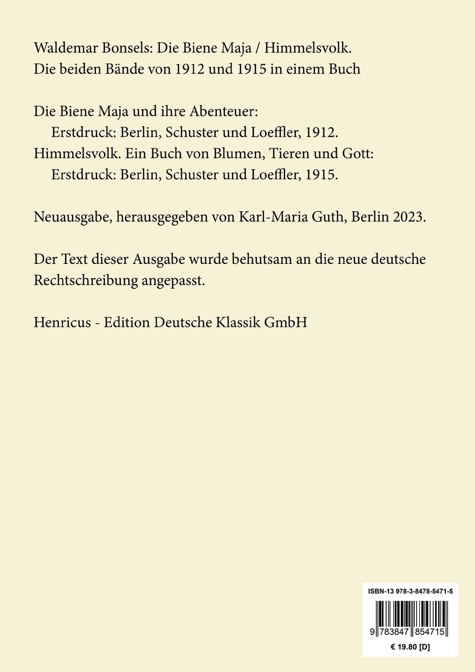 Rückseite: 9783847854715 | Die Biene Maja / Himmelsvolk (Großdruck) | Waldemar Bonsels | Buch