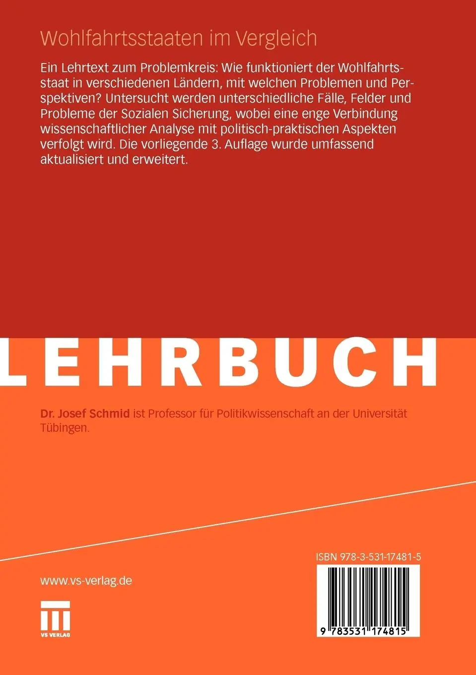 Rückseite: 9783531174815 | Wohlfahrtsstaaten im Vergleich | Josef Schmid | Taschenbuch | 546 S.