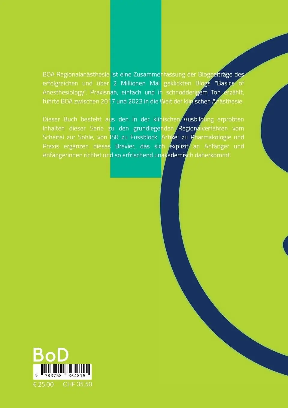 Rückseite: 9783758364815 | BOA Regionalanästhesie | Basics of Anesthesiology Band 1 | Preuss
