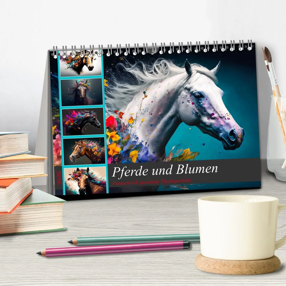 Bild: 9783457534915 | Pferde und Blumen (Tischkalender 2026 DIN A5 quer), CALVENDO...