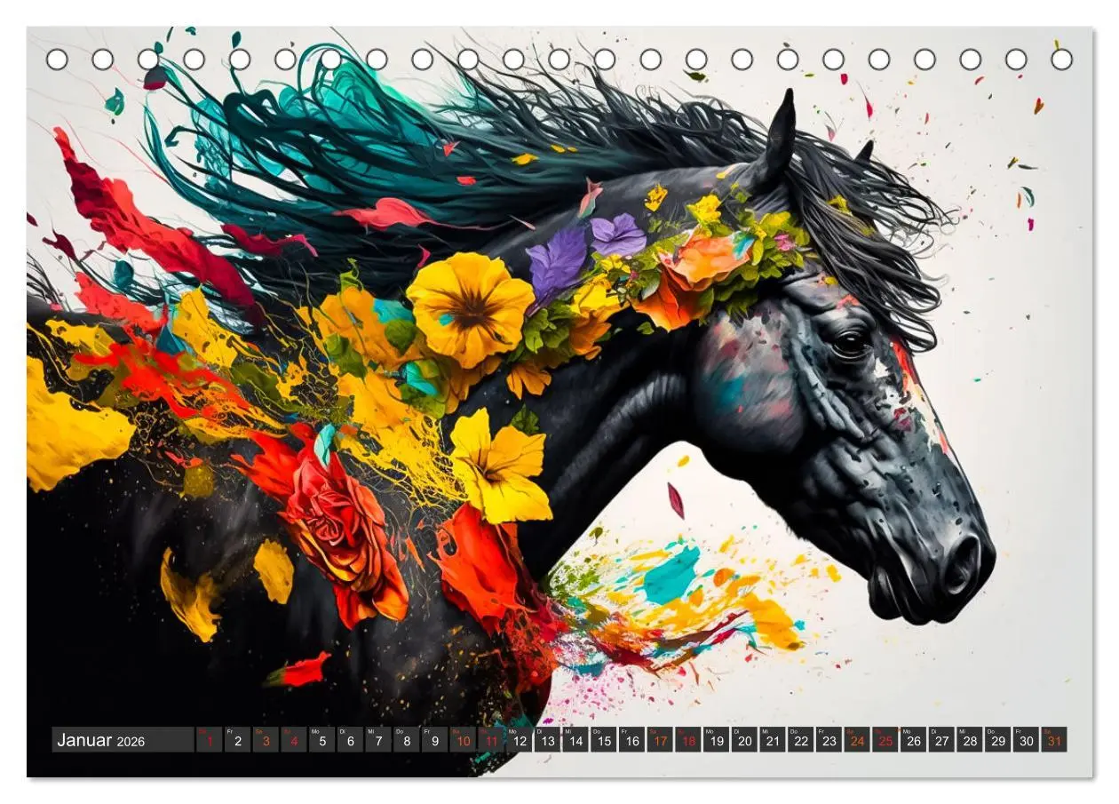 Bild: 9783457534915 | Pferde und Blumen (Tischkalender 2026 DIN A5 quer), CALVENDO...