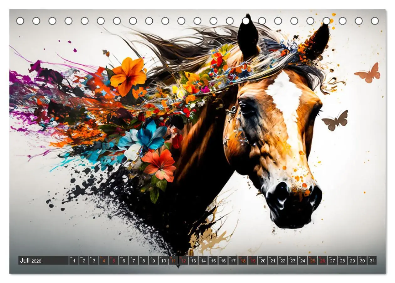 Bild: 9783457534915 | Pferde und Blumen (Tischkalender 2026 DIN A5 quer), CALVENDO...